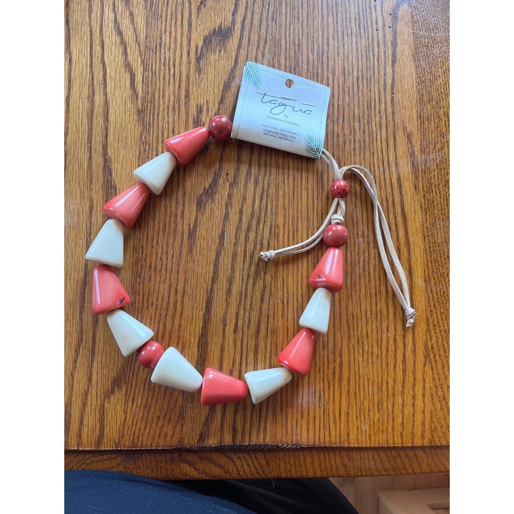 Tagua by Soraya‎ Cedeno Handmade Natural Material Necklace Coral Cream